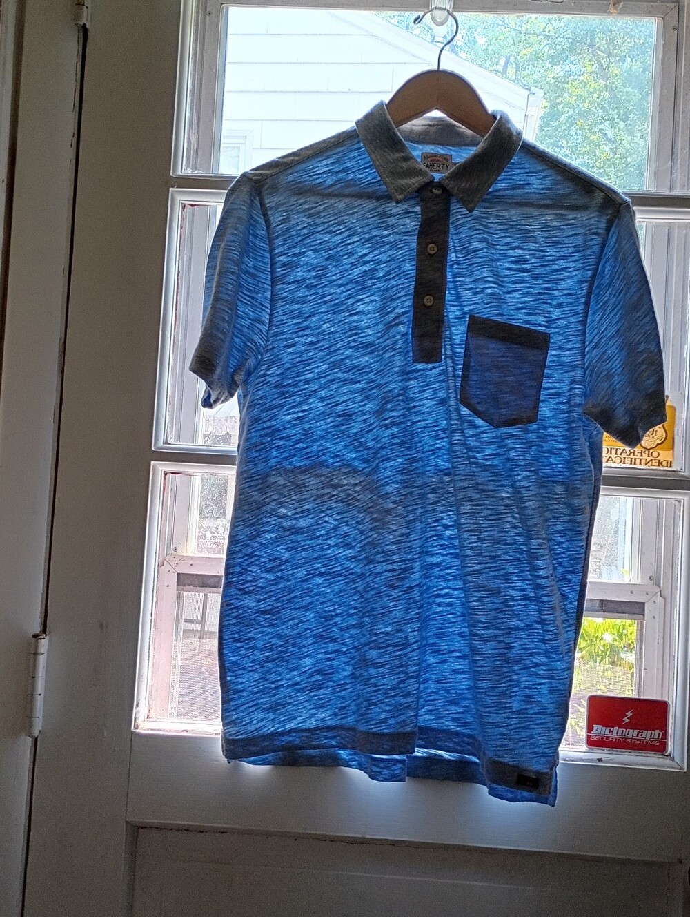 Faherty Men’s Polo Medium Shirt Heather Light Blue Pocket Short Sleeve